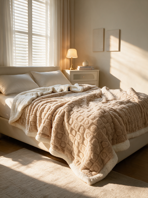 Auror Heart-Quilted Luxe Blanket - Custard