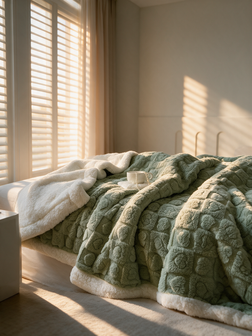 Auror Heart-Quilted Luxe Blanket - Fruit Green