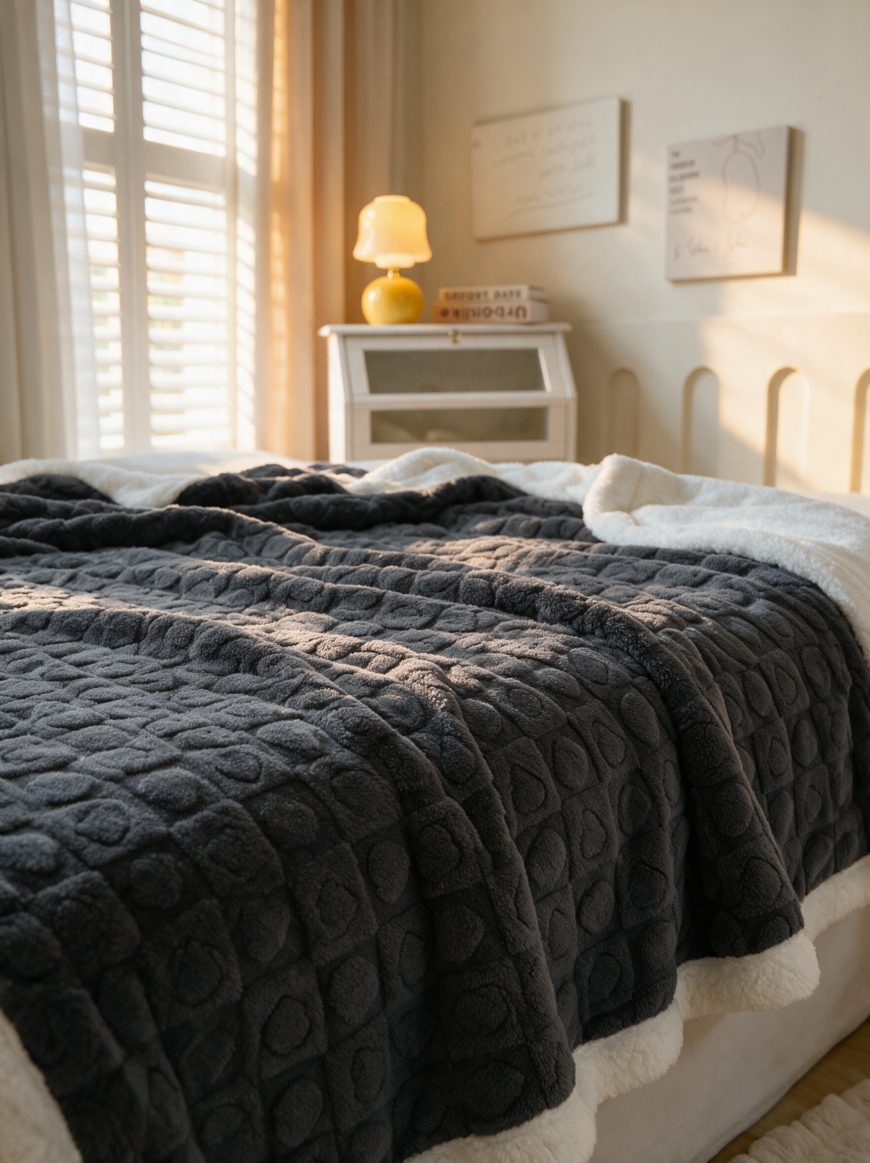 Auror Heart-Quilted Luxe Blanket - Graphite